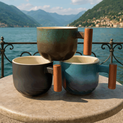 madaxa Rustic Wooden Handle Coffee Cups – Vintage Style Set